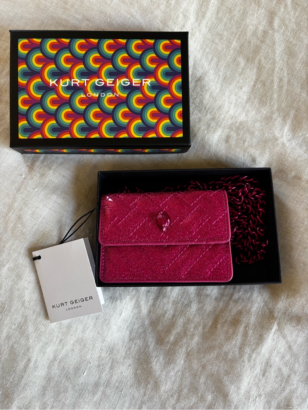 Kurt Geiger NIB NWT micro mini Kensington Pink Metallic Mini Chain Shoulder Bag - Picture 3 of 9